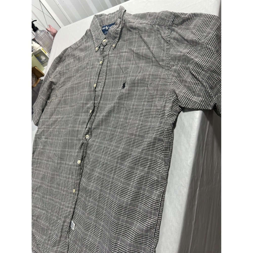 Ralph Lauren Blake Mens XL Short Sleeve Button Down Shirt Black White Glen Plaid